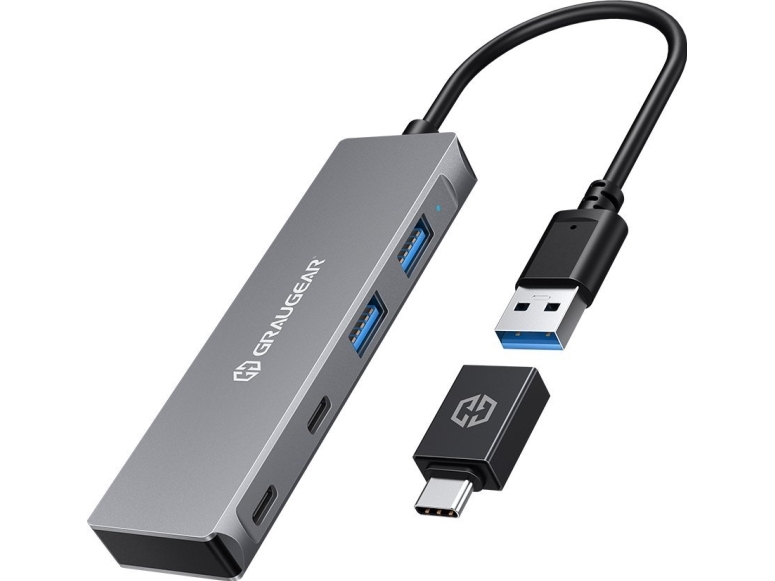 Graugear G-Hub2a2c-Ac - Usb 3.2 Gen 1 (3.1 Gen 1) Type-A + Type-C - Usb 3.2 Gen 1 (3.1 Gen 1) Type-A - Usb Typ-C - 5000 Mbit/S - Silber - Aluminium -