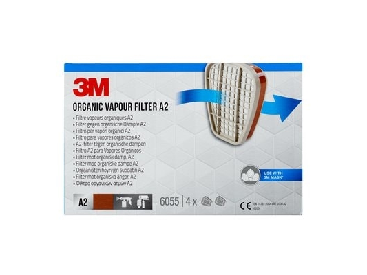 3M 6055, gas- og damppatron, 4 stk, A2, grå, grå, 6000-, 6500- og 7000-serien