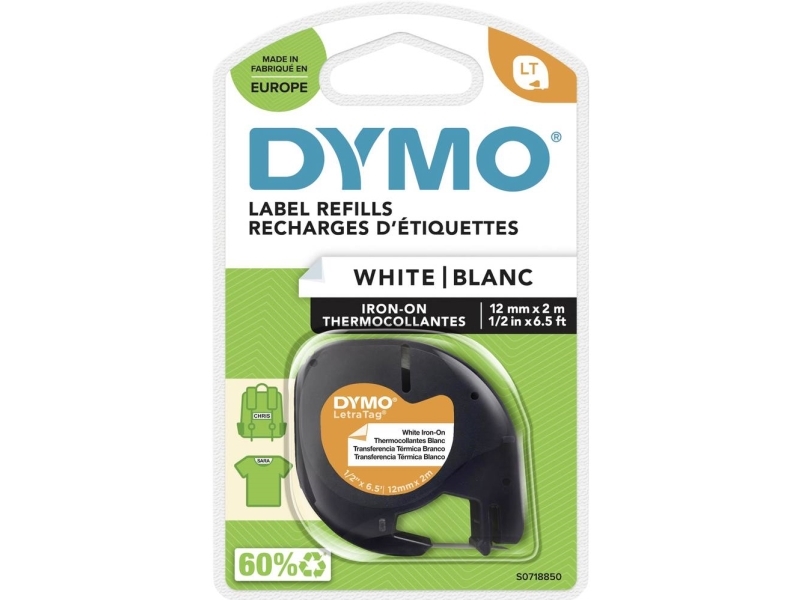 Labeltape DYMO® LetraTAG 12mm x 2m hvid stryg-på-tape