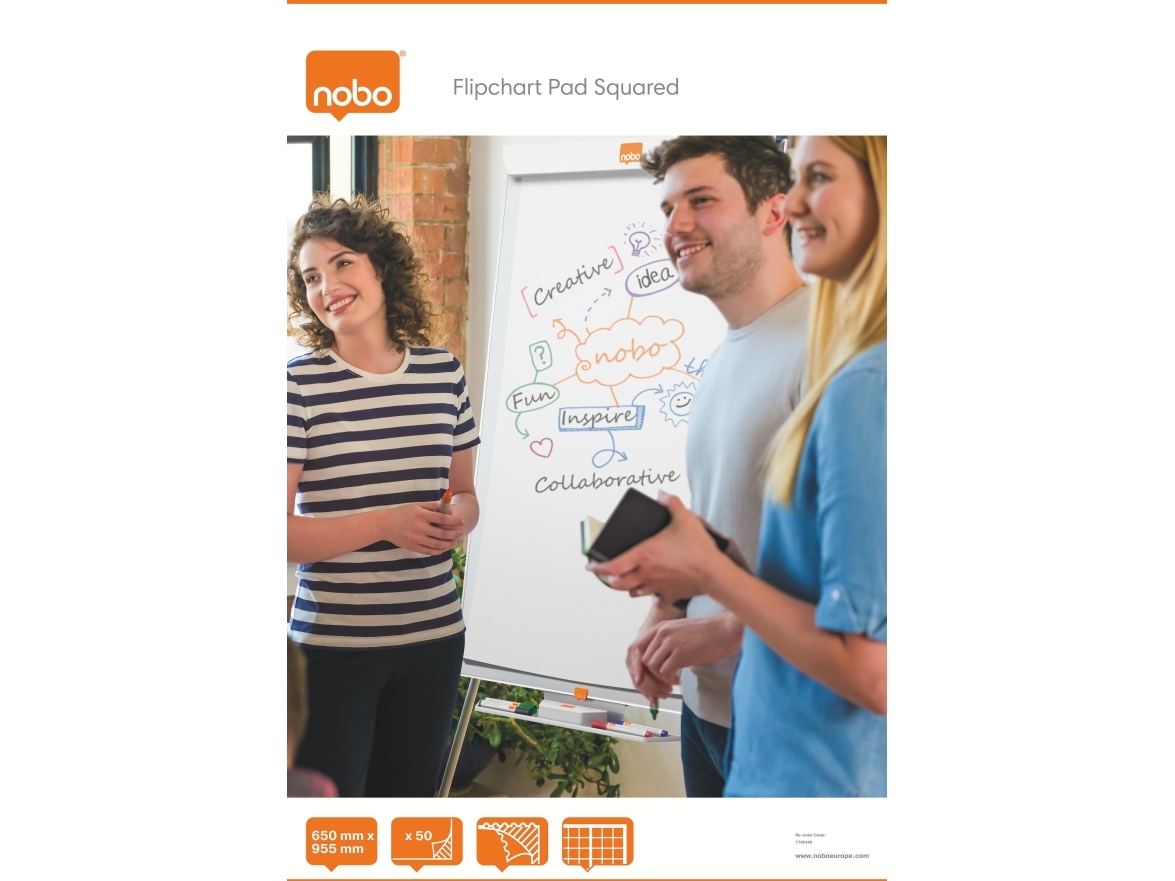 Nobo lehtiötaulupaperi 65x96cm 50 arkkia ruudut, Valkoinen, 50 sivua, 650 mm, 1000 mm, 4,47 kg, 1 kpl