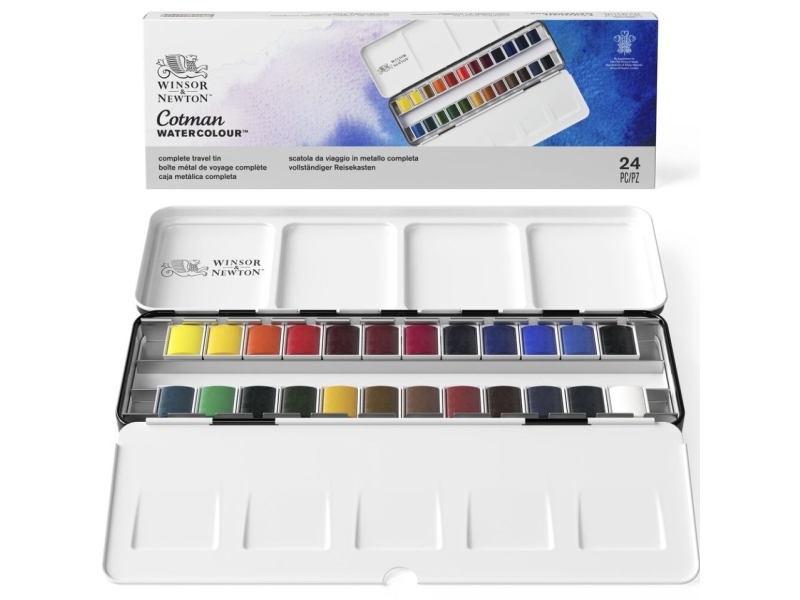 Winsor & Newton Cotman Water Colours Sketchers Metal Box Med 24 Stk.