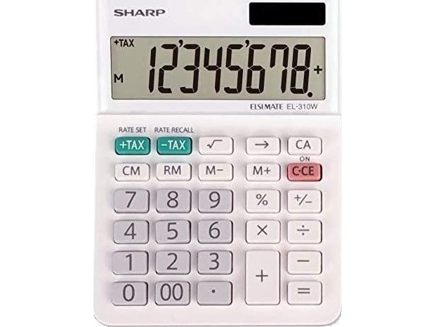 Sharp El-310W, Desktop, Finanzrechner, 8 Ziffern, 1 Zeilen, Batterie/Solar, Weiß