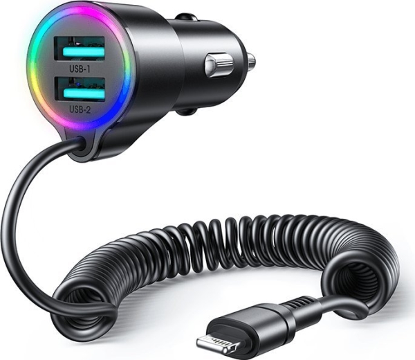 Joyroom Jr-Cl25 Autoladegerät, 2X Usb + Lightning Kabel (Schwarz)