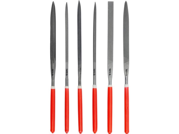 Yato YT-6161, Filsæt, Flad fil, Halv-rund fil, Oval file, Rund fil, Firkantet fil, Trekantet fil, Metal, Kulstofstål, Polyvinylchlorid (PVC), Rød