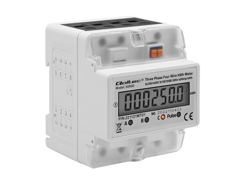 Qoltec 50900 Trefaset elektronisk energiforbrugsmåler | 400V | LCD | 4P