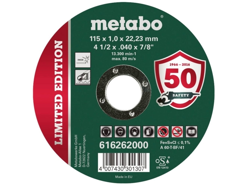 Metabo Limited Edition Soccer 616258000 Skæreskive Lige 115 Mm 22.23 Mm 1 Stk