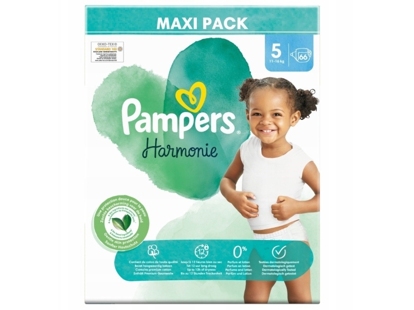 Billede af Pampers Harmonie Baby Bleer 11-16 Kg, Str. 5-Junior, 66 Stk.