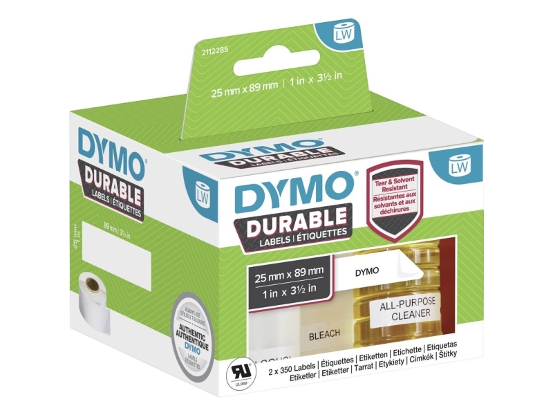 Dymo Labelwriter - Polypropylen (Pp) - Stark Klebend - 89 X 25 Mm 700 Etiketten (2 Rollen X 350) Etiketten - Für Dymo Labelwriter 310, 315, 320, 330,