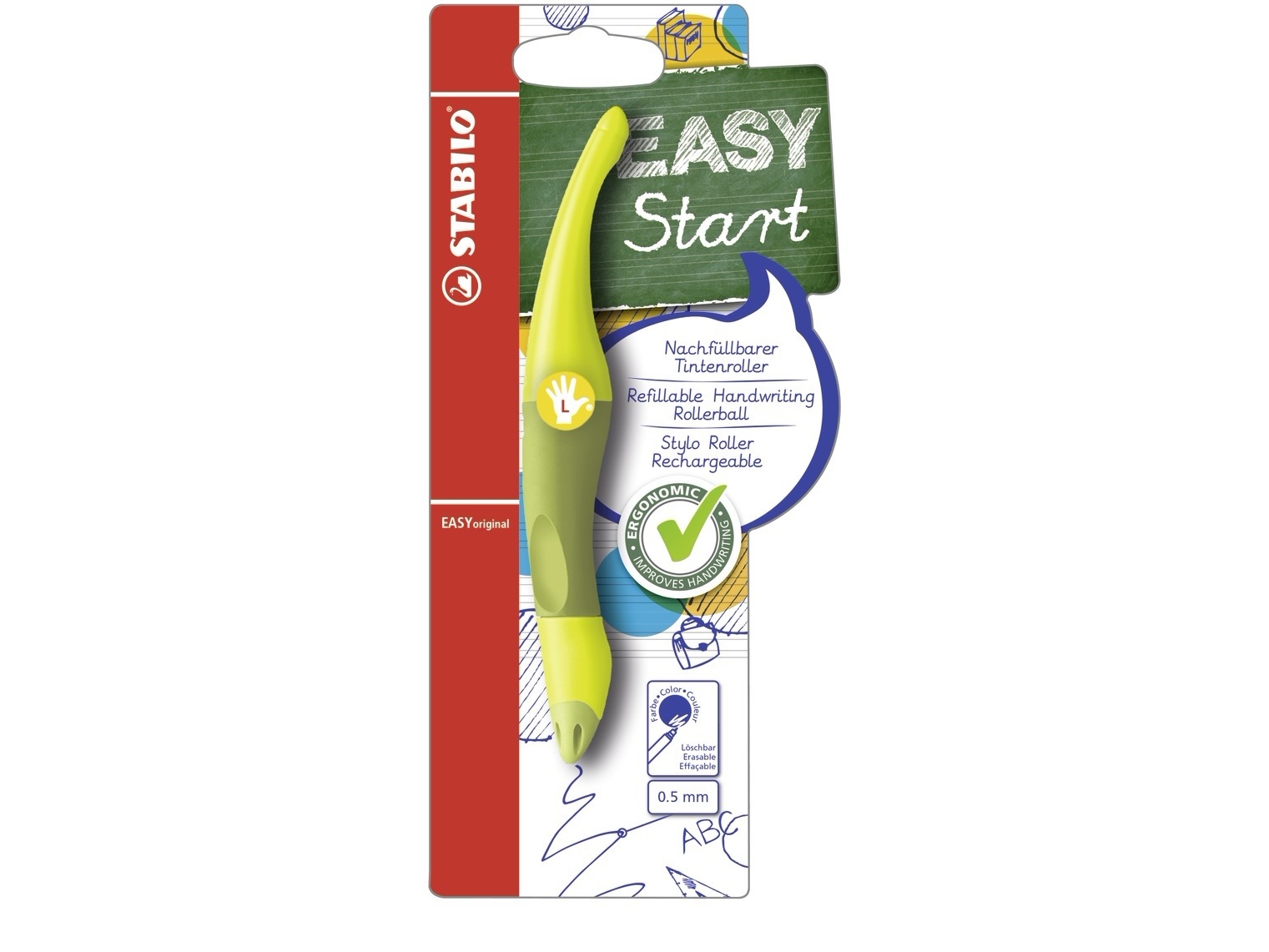 STABILO EASYoriginal, Stiftpenna, Lime, Blå, 0,5 mm, Medium, Vänsterhänt | Skrivredskap - Blyertspennor & pencils - Stift | GameStuff