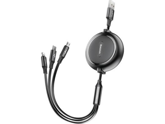 Baseus Golden Loop 3-In-1 Kabel Micro+Lightning+Type-C 3,5A 1,2 M Schwarz Camlt-Jh01