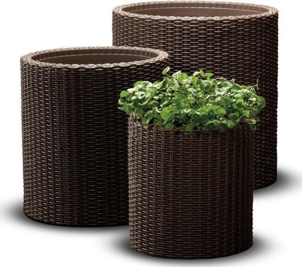 Keter Set Of Flower Pots Curver Keter Cylinder Planters S + M + L Brown 521