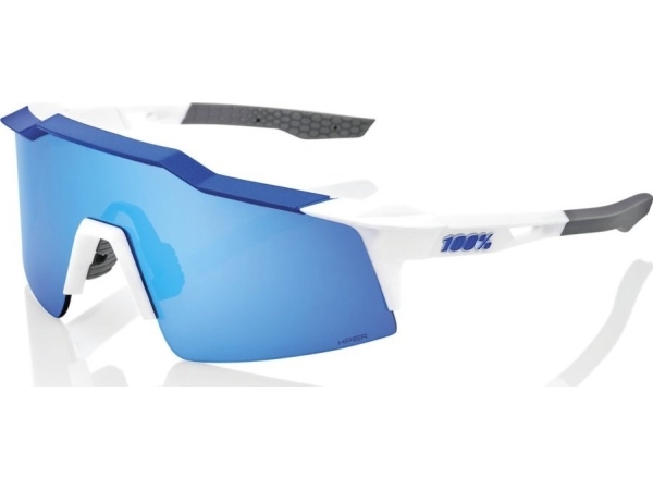 100% Glasögon 100% SPEEDCRAFT SL Matte White/Metallic Blue - HiPER Blue Multilayer Mirror Lens (LT 15% Blå Multilayer Mirror Lens + LT 93% Klar lins) (NY 2021) | Cykling - Kläder - Cykelglasögon | GameStuff