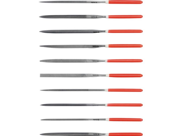 Yato YT-6164, Filsæt, Flad fil, Halv-rund fil, Knivkant fil, Oval file, Rund fil, Firkantet fil, Trekantet fil, Metal, Stål til lejer, Polyvinylchlorid (PVC), Rød