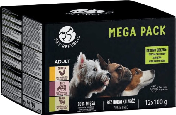 Pet Republic karma vådfoder til små hunder små stykker i mild sauce MIX 3 smage 12x100 g