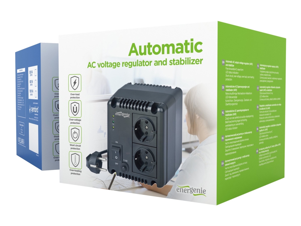 Energenie Eg-Avr-1001, 140 - 270 V, 50 Hz, 200 - 240 V, 1 Kva, 600 W, 2 Ac-Ausgänge