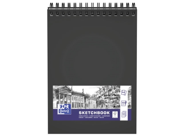 OXFORD SKISSBOK A4 hårt omslag dubbelspiral 50 ark 100 g svart | Skola & Hobby - Konstmaterial - Papper | GameStuff