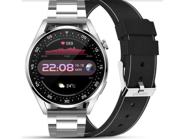 Smartwatch Giewont Gw450-5 Silver + Black Leather Strap
