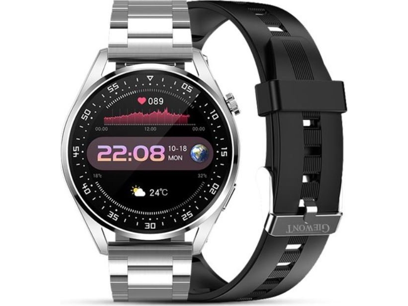 Smartwatch Giewont Gw450-4 Silver + Black Silicone Strap