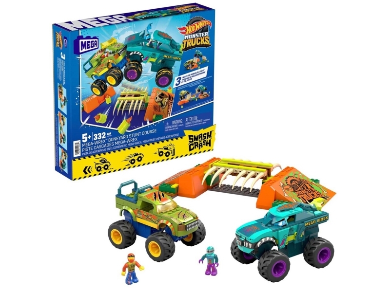 Mattel Mega Hot Wheels Monster Trucks Mega-Wrex Bone Crash Stunt Track Construction Toy