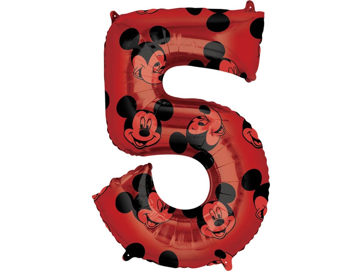 Godan Mickey Mouse Nummer 5 Folieballon, Rød, 66 Cm One Size