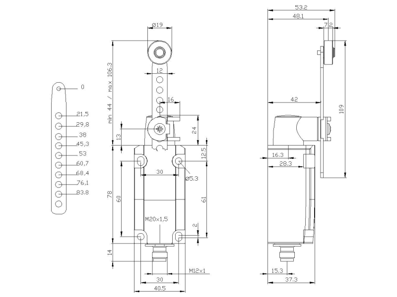 Siemens 3Se51140ch611ac5 3Se5114-0Ch61-1Ac5 Stoppströmbrytare 4 A Justerbar Sänkararm, Metallstång, Rulle Av Rostfritt Stål Ip66/Ip67 1 St