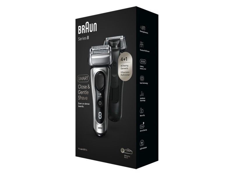 Braun Series 8 8517S, Sølv, Knapper, Batteri, Lithium-Ion (Li-Ion), Indbygget Batteri, 60 Min.