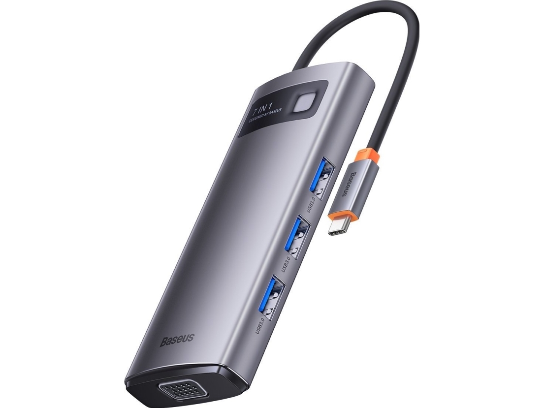 Baseus Metal Gleam Series Hub 7-In-1 Usb-Type-C-Dockingstation - 1× Hdmi / 1× Vga / 3× Usb 3.2 Gen. 1 / 1× Power Delivery / 1× Rj-45 Ethernet Grau (W