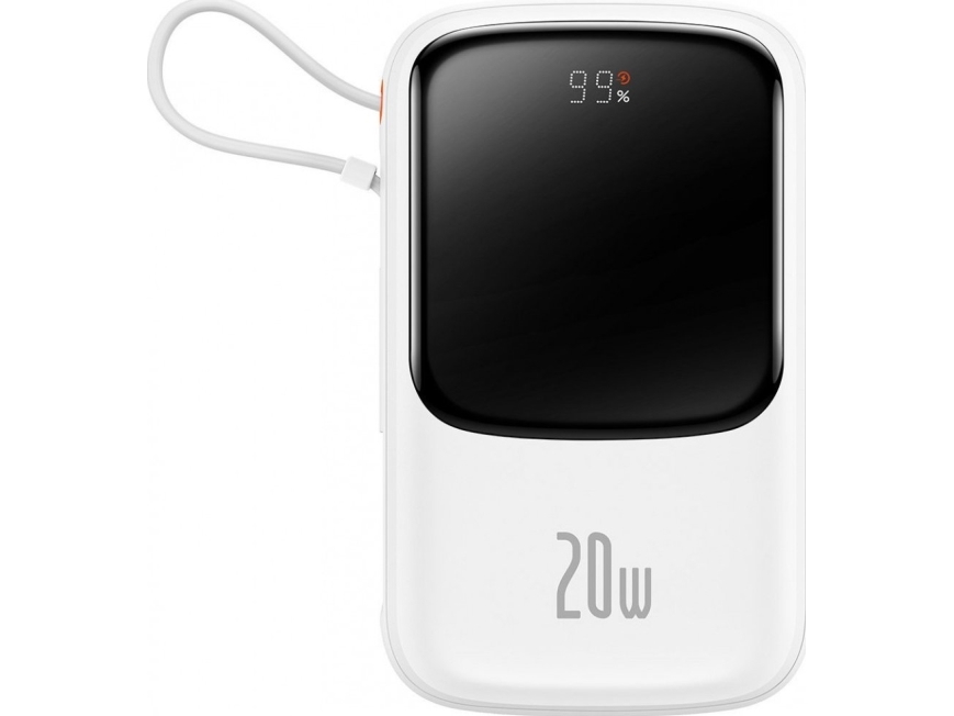 Baseus Qpow Powerbank Mit Digitalanzeige & Schnellladen 10000Mah 20W Qc/Pd/Scp/Fcp Mit Integriertem Lightning-Kabel - Weiß