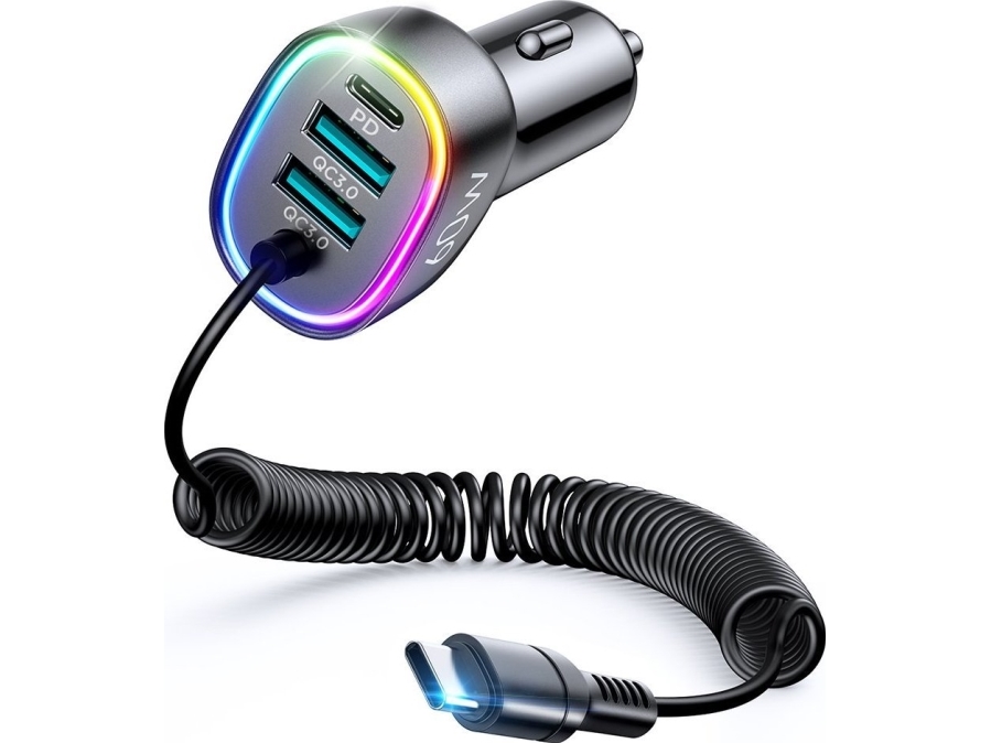 Joyroom 4 in 1 fast car charger PD, QC3.0, AFC, FCP with USB Type C cable 1.6m 60W Black