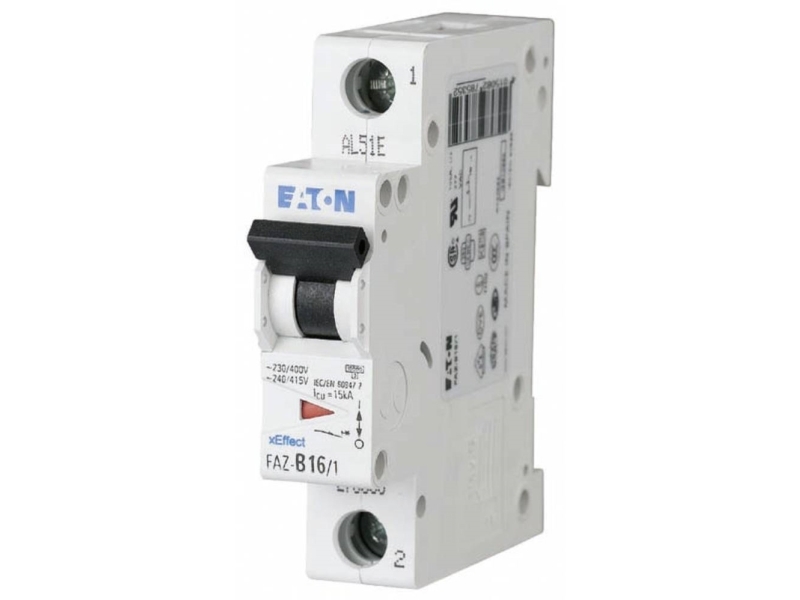 EATON Automatsikring - MCB 10A C karakteristisk, 1 polet, 10kA kortslutningsbrydeevne, 230v AC, , 18mm bred