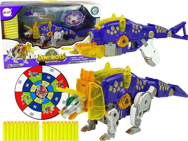 LeanToys Dinobots 2-i-1 dinosauro pistol til dart violet Triceratops skjold