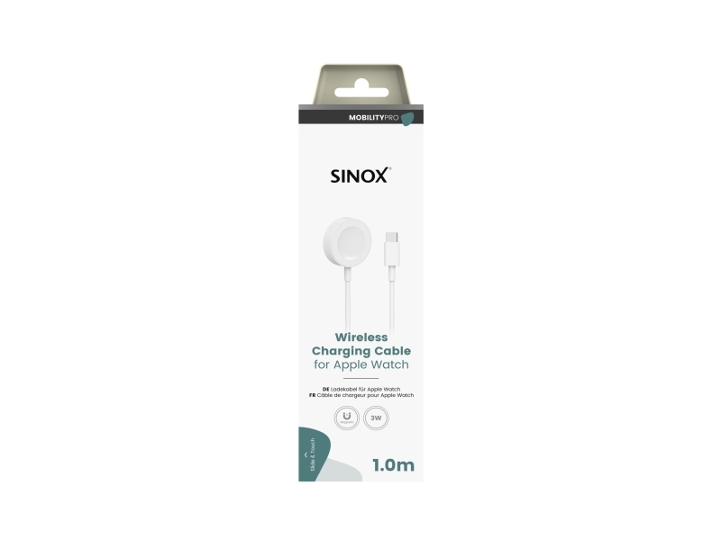 Sinox PRO trådløst USB-C ladekabel til Apple Watch®. 1m. Hvid