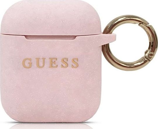 Guess Guaccsilgllp Airpods Hülle Hellrosa/Rosa Silikone Glitter