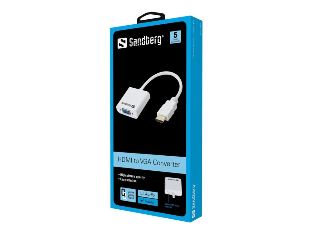 Sandberg Hdmi To Vga Converter, Vga (D-Sub), Hdmi Typ A (Standard), Stecker, Buchse, Weiß, Rohs