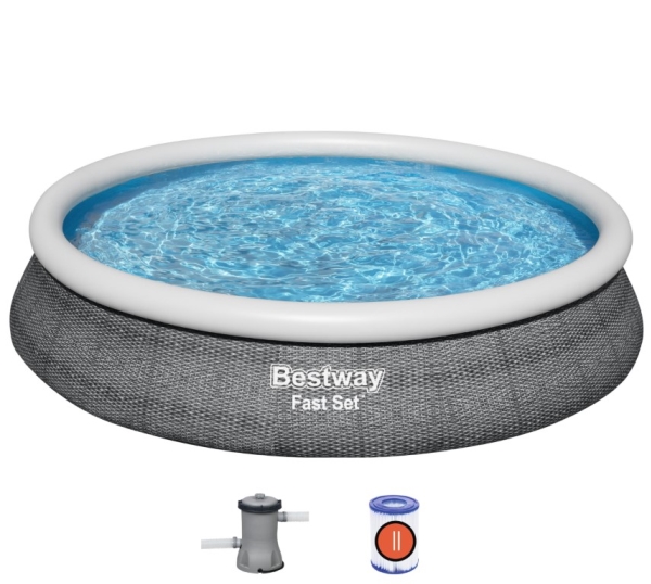Bestway Fast Set 57313-4, 9677 L, Puhallettava uima-allas, Lapsi ja aikuinen, Harmaa, 21,4 kg