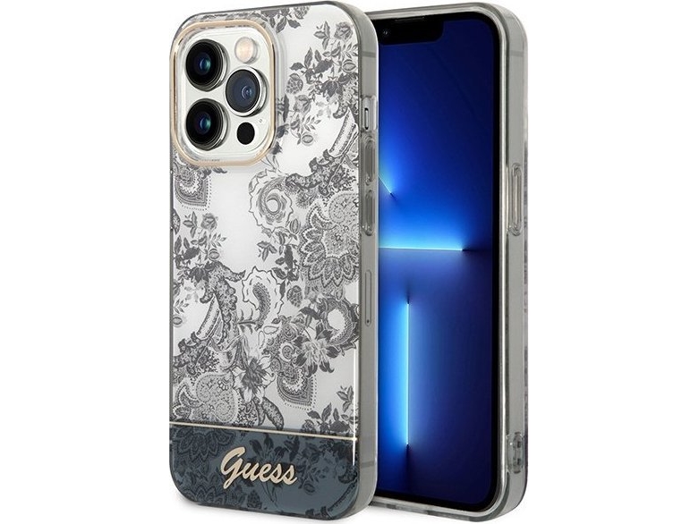 Guess Guhcp14lhgplhg Iphone 14 Pro 6,1" Hårdt Cover – Grå/Grå Porcelain Collection