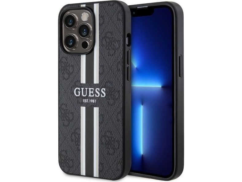 Guess Guhmp13lp4rpsk Iphone 13 Pro / 13 6,1" Hardcase 4G Printede Striber Magsafe - Sort/Sort