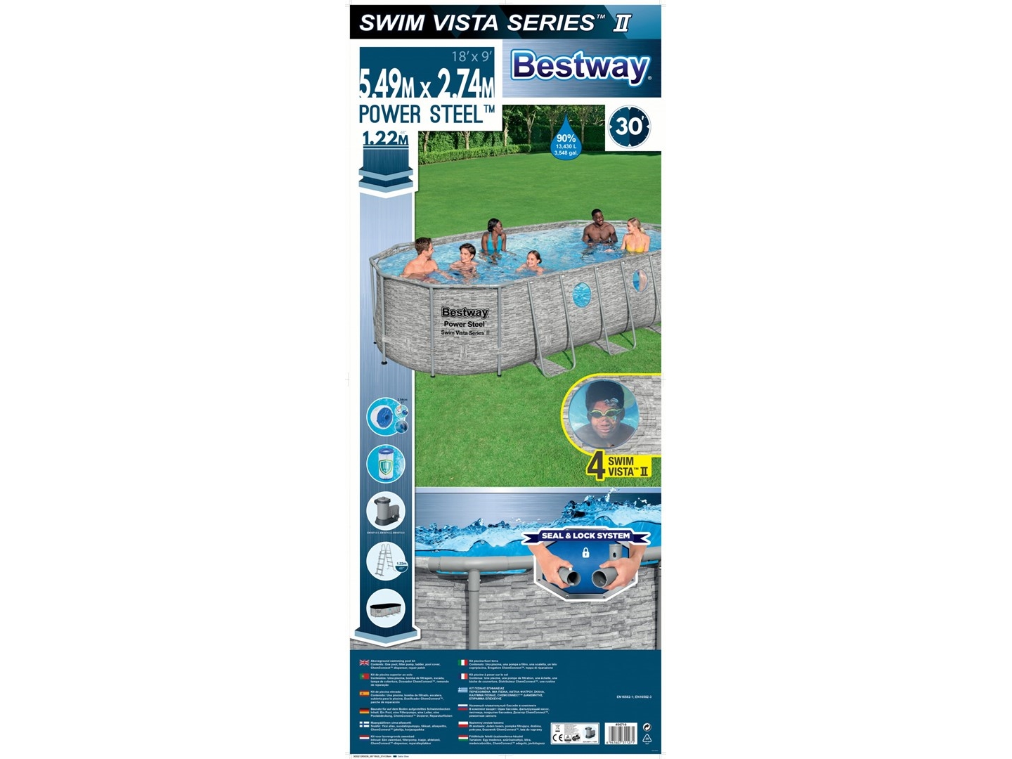Bestway Power Steel 56716-4, 13430 L, Indrammet Pool, Barn & Voksen, Stige, Grå, 82,8 Kg