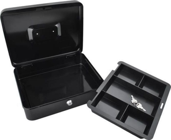 Iso Trade kassaskåp stor svart metallkassalåda med universalnyckel | Huset - Säkerhet & Larm - Kassaskåp | GameStuff