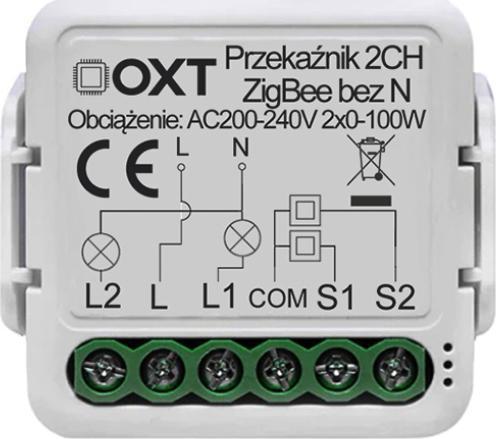 Tuya – dviejų kanalų mini relė be N – ZigBee – Android/iOS programa – OXT SWTZ32