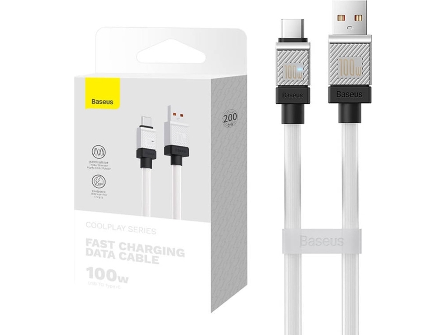 Usb Til Usb-C Baseus Coolplay 100W 2 M Kabel (Hvid)