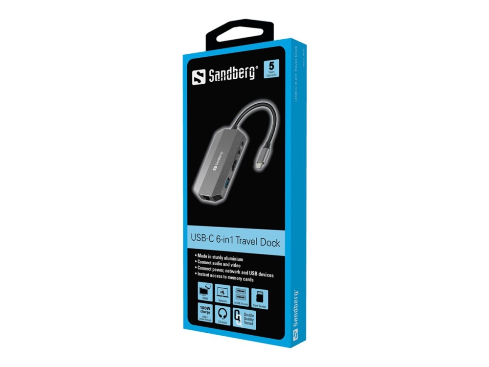 Sandberg Usb-C 6-In1 Travel Dock - Dockingstation - Usb-C - Hdmi - Gige