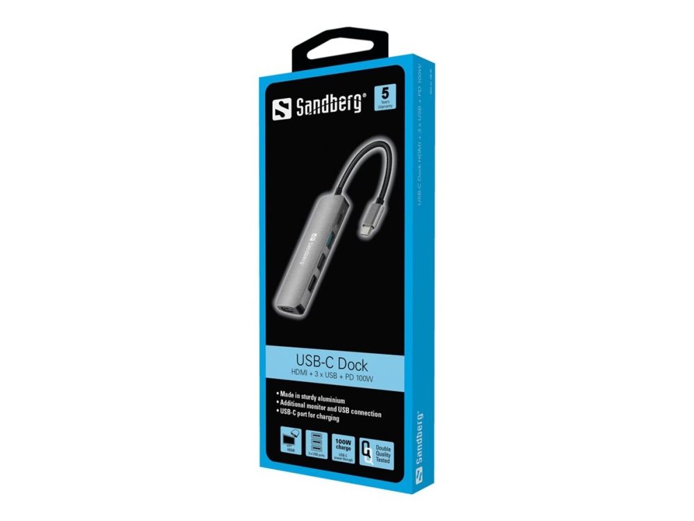 Sandberg USB-C Dock HDMI+3xUSB+PD 100W - Dockingstation - USB-C - HDMI