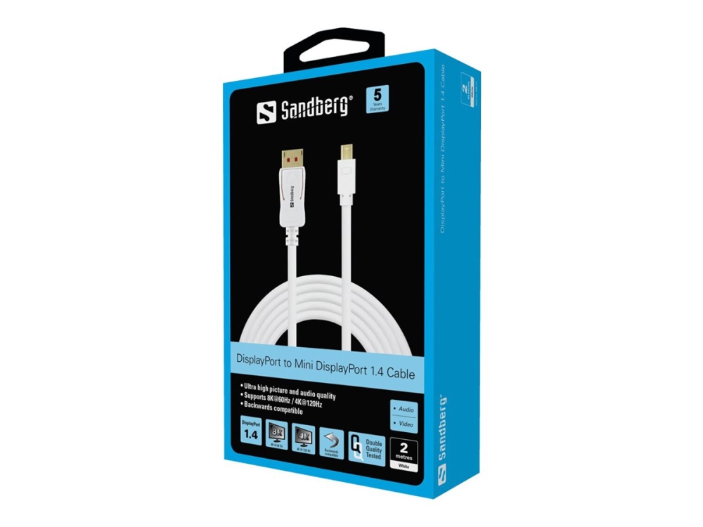 Sandberg - Displayport Kabel - Displayport (Han) Til Mini Displayport (Han) - Displayport 1.4 - 2 M - 8K Support
