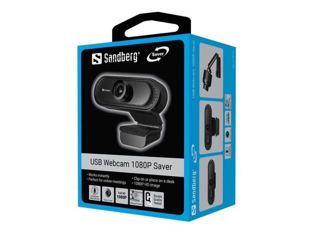 Sandberg Saver USB-Webcam 1080P USB 2.0, Schwarz