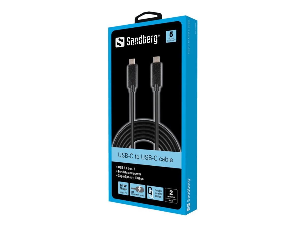 Sandberg Usb-C > Usb-C 2M Usb 3.1 Gen.2, 2 M, Usb C, Usb C, Usb 3.2 Gen 2 (3.1 Gen 2), Männlich/Männlich, Schwarz