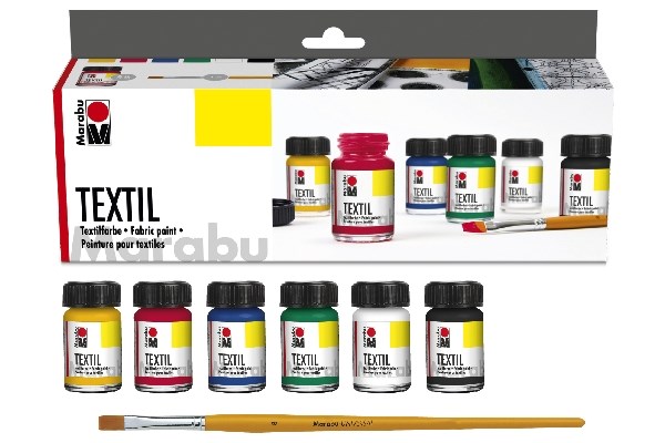 Marabu 1716000000087, Svart, Blå, Grön, Röd, Vit, Gul, Textilfärg, Vätska, 90 ml, 6 styck | Skola & Hobby - Konstmaterial - Textilfärger | GameStuff