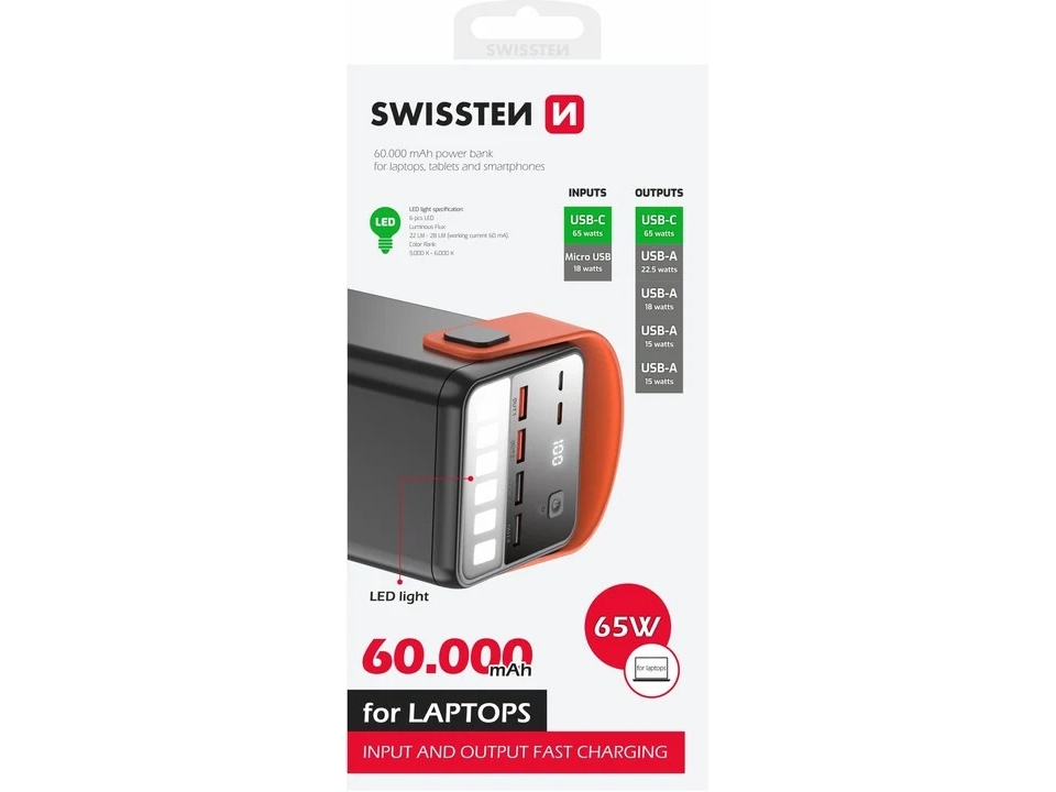 Swissten 22013943, 60000 Mah, Lithium-Polymer (Lipo), Schwarz