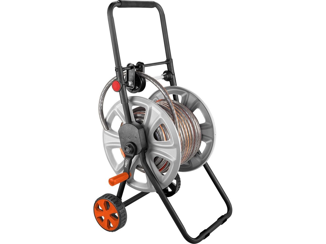 Neo Tools Sodo žarnos vežimėlis, metalinis, iki 60 m 1/2 žarna, su žarnos kreiptuvu