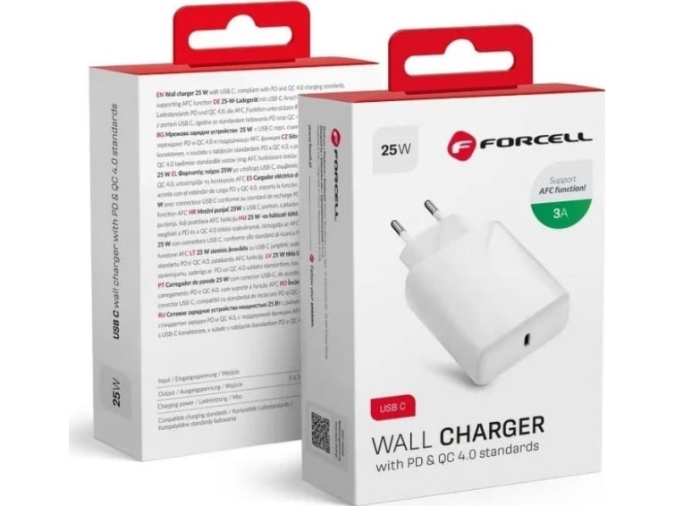 Forcell Netzladegerät Universell Usb-C 3A 25W Mit Pd & Qc 4.0